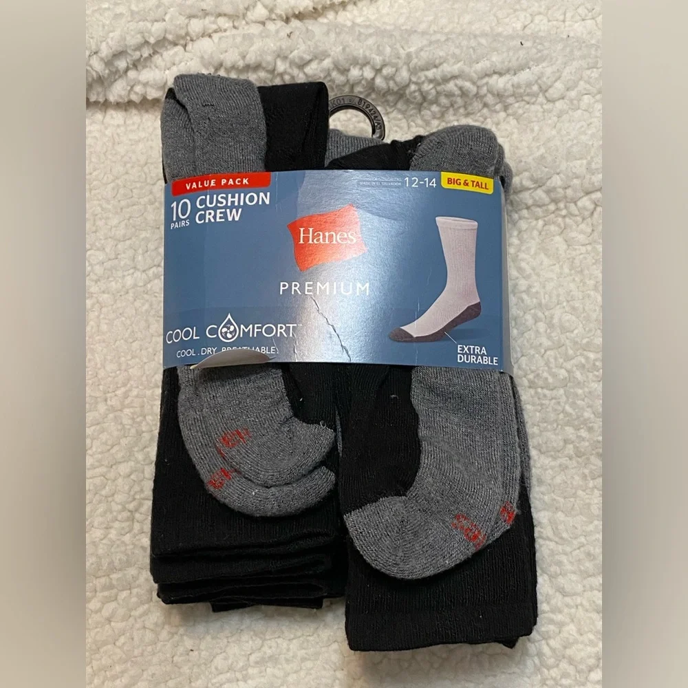 Hanes Premium Black and Gray Crew Socks - 10 Pack